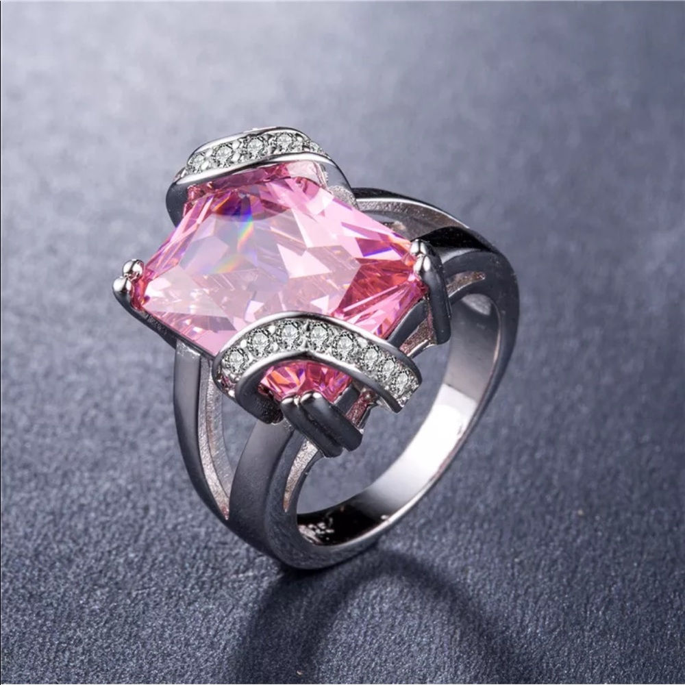 Pink Sapphire .925 Sterling Ring With Accents - Picture 2 of 8
